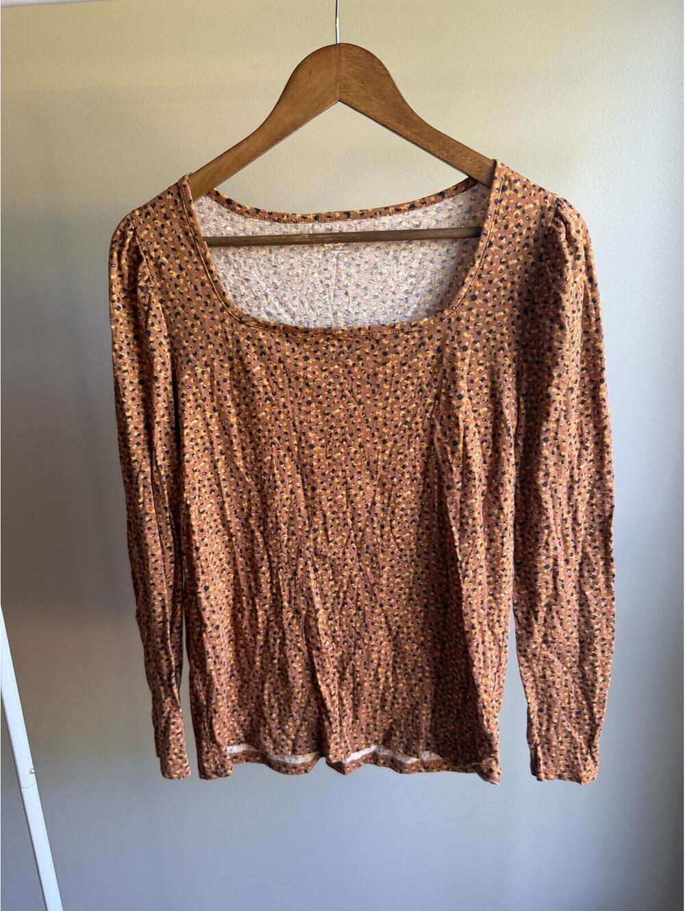 Loft 100% cotton square neck cheetah animal print long sleeve shirt